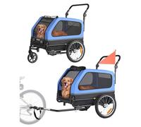 Remorque Vélo pour Chien-VEVOR-Poussette d'Animaux de Compagnie 2 en 1-Cadre Pliable Facile-Coupleur de Vélo Universel-Bleu et Noir