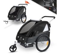 Remorque vélo pour enfants noire - KESSER - 2 en 1 - Poussette convertible - Ceinture de sécurité 5 points