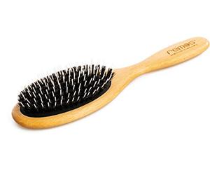 REMOS Brosse à Cheveux - bois hêtre - poils de sanglier & pince à coiffer - large