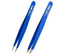 REMOS Pince à épiler professionnelle 2-pièce avec pince à sourcils et pince à épiler en bleu foncé