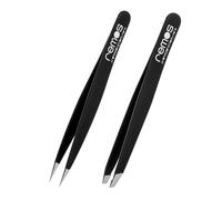 REMOS Pince à épiler professionnelle 2-pièce avec pince à sourcils et pince à épiler en noir