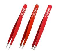 REMOS Pince à épiler professionnelle 3-pièce avec pince à sourcils, pince à épiler et pince à épiler combinée en rouge