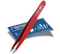 REMOS Pincette combinée [INOX] 9.5 cm - 2 en 1 pour échardes & cheveux - rouge