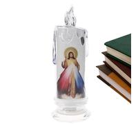 Remot Jésus Light - Lumière Jésus sans flamme 6,5 x 19,3 cm, bougies pilier LED à piles avec minuteur, veilleuses en croix, lampe de prière chrétienne, baptême pour garçons et filles