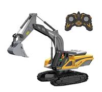 Remote Control Construction Vehicle Toy Set - 6-Channel Dump Truck & 8-Channel Excavator - Alloy Metal Bed & Chassis with Realistic Lights & Sound - 2.4GHz RC Transport Truck for Kids 4-12 - Rechargea