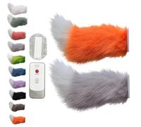 Remote Control Electric Car Tail, Wagging Tail for Car, USB Rechargeable Fluffy Tail Drift for Cars, Remote & Voice Control Moving Plush Tails forBicycle Auto Trunk Motorcycle RV Decor (Orange+Gray)