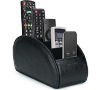 Remote Control Holder With 5 Compartments, Pu Leather Storage Box For Tv Remote Controllers, Heating Controllers, Media Player, Office Supplies (Black)