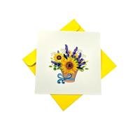 REMOtech Carte de vœux 3D faite à la main avec tournesols et lavande - Technique de quilling - 15 x 15 cm avec enveloppe jaune - Carte d'anniversaire, de remerciement, d'été