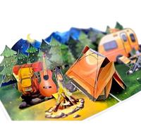 REMOtech Carte de vœux pop-up 3D de camping - Carte de vœux avec tente, caravane et feu de camp, papier artistique détaillé avec effet 3D fort, faite à la main avec enveloppe blanche incluse
