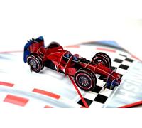 REMOtech Carte pop-up 3D motif voiture de course - Motif voiture de course automobile - Effet 3D puissant, faite à la main, en papier de qualité supérieure, avec enveloppe blanche