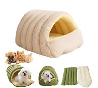Removable and Washable Winter Closed-Off Cat Bed,Indoor Cat Bed Cave Style,Foldable Pet Nest House,Warm Soft Dog Tent,Thick Dog Sleeping House,Comfor Plush Snuggle Hut for Kitty,Puppy,Pets (Beige-S)