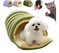 Removable and Washable Winter Closed-Off Cat Bed, Soft Cotton Cozy Cat Cave House, Warm Foldable Pet Nest for Indoor Cats & Small Dogs, Comfor Plush Snuggle Hut for Kitty, Puppy (Green,Medium)
