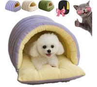 Removable and Washable Winter Closed-Off Cat Bed, Soft Cotton Cozy Cat Cave House, Warm Foldable Pet Nest for Indoor Cats & Small Dogs, Comfor Plush Snuggle Hut for Kitty, Puppy (Purple,Medium)