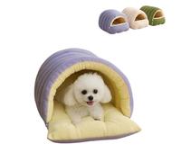 Removable and Washable Winter Closed-Off Cat Bed, Warm Foldable Cat Bed for Winter, Soft Cotton Cozy Cats Cave House, Provide Comfort for Pets (Purple,L)