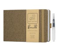 Remowith Carnet de croquis pour journal d'aquarelle, 14 x 20,8 cm, carnet de croquis en coton avec couverture en lin avec stylo à eau du robinet, 24 feuilles de 63,5 kg, 300 g/m² pour voyage, croquis