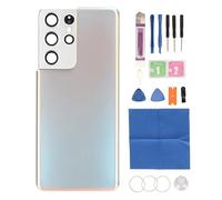 Remplacement de la Vitre Arrière Compatible avec S21 Ultra 5G, avec Kit D'outils de Réparation et Bande de Cadre de Caméra Préinstallée (Argent)
