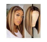 Remplacement des cheveux Perruque courte en cheveux humains for femmes, perruques droites dentelle frontale 13x4, blondes au miel ombré 10-16 pouces(10inches)