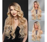Remplacement des cheveux Perruque dégradée longue vague avec une sensation féminine et grande à la taille(D)