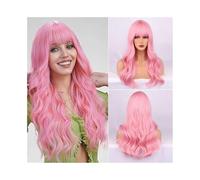 Remplacement des cheveux Perruque synthétique tendance, cheveux longs et bouclés avec frange, grosses vagues, idéale for un festival ou quotidien(2-131-Light pink)