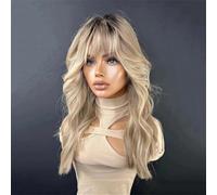 Remplacement des cheveux Perruques synthétiques sans colle avec frange for femmes, couleur blond miel cendré ombré(22inches)