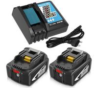 Remplacement pour makita 18V 5.5Ah Batterie Exemoro BL1860B BL1860 BL1850B BL1850 BL1840B BL1840 BL1820 BL1815 BL1825 BL1835 BL1845 avec LED Outils sans Fil (2 x 18V 5,5ah Noir+Chargeur)