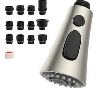 Remplacement Tête Robinet de Cuisine avec 3 Modes de Jet, Douchette Robinet Extractible avec 9 Adapteurs, Mitigeur Cuisine Compatible avec les Robinets G1/2, Nickel Brossé
