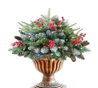 Remplissage d'urne de l'arbre de Noël ouvert - 60 lumières LED remplies d'une urne émentie avec des cônes et des baies rouges - Décoration de Noël pour la batterie pour le patio de la nappe Pati