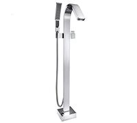 Remplissage monté sur Sol, Ensemble Douche Salle de Bain Manche, Baignoire en Cascade Robinet mélangeur avec pulvérisateur à Main, Chrome