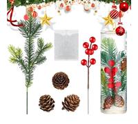 Remplissage pour vases de Noël - et Pommes de pin au Toucher réel | Tiges avec Baies de Noël et Pommes de pin artificielles, pour travaux manuels, Couronne, centres de Table, Mariages, fêtes
