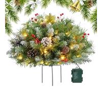 Remplisseur de Noël artificiel éclairé, remplisseur de jardinière de vacances,Arbre pré-éclairé de 16 pouces avec support - 50 lumières LED, remplissage de jardinière lumineux extérieur, décoration de