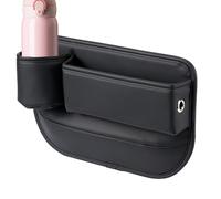 Remplisseur d'espace pour siège de voiture - Organiseur de console en cuir avec trou de chargement pour téléphones et portefeuilles, comprend un porte-gobelet et une fente pour câble, organisateur int