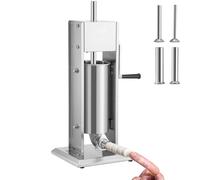 Remplisseuse de saucisses manuelle 5 L en acier inoxydable et aluminium - Machine à saucisses professionnelle argentée avec tubes de remplissage 37/30/21/15 mm - 2 vitesses Presse à saucisses vertical