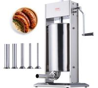 Remplisseuse de saucisses manuelle VEVOR, machine à saucisses verticale de 15 l / 30 livres, remplisseuse de viande à deux vitesses, en acier inoxydable 304 de qualité alimentaire, 5 tubes de rempliss