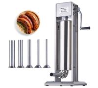 Remplisseuse de saucisses manuelle VEVOR, machine à saucisses verticale de 7 l / 15 livres, remplisseuse de viande à deux vitesses, en acier inoxydable 304 de qualité alimentaire, 5 tubes de remplissa