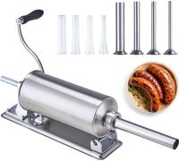 Remplisseuse manuelle de saucisses VEVOR, machine à saucisses horizontale de 2,5 l / 6 livres avec pince en U, en acier inoxydable de qualité alimentaire, y compris 8 tubes de remplissage, pour la mai