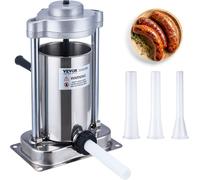 Remplisseuse manuelle de saucisses VEVOR, machine à saucisses verticale de 2 l / 5 livres avec pince de type G, fût en acier inoxydable 304 de qualité alimentaire avec 2 tubes de remplissage, pour la