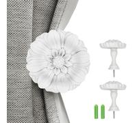 Remunkia Lot de 2 embrasses de rideaux rétro blanches à fixation murale, crochets classiques et utiles en résine pour rideaux, crochets muraux - Marguerite blanche