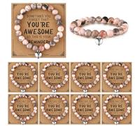 Remuuly Lot de 8 bracelets de Saint-Valentin inspirants pour filles et femmes avec cœur rose « You're Awesome » - Bracelet réglable en pierre naturelle avec carte pour maman, petite amie, fille