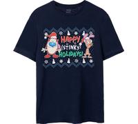 Ren & Stimpy - "Happy Stinky Holidays" T-shirt pour homme NS7886 (L) (Bleu marine)