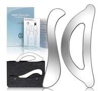 Rena Chris Gua Sha Outils faciaux - Grattoir musculaire en acier inoxydable pour thérapie physique et massage des tissus profonds, outils Gua Sha pour le corps avec pochette de voyage (kit de 2 pièces