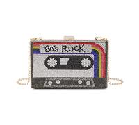 Renabro Sac à bandoulière rétro en forme de radio pour femme avec strass et métal, Arc-en-ciel des années 80