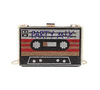 Renabro Sac à bandoulière rétro en forme de radio pour femme avec strass et métal, Red Party