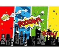 Renaiss 1.5x1m Comic City Super Hero Toile de Fond Bande Dessinée Humour Abstrait Super-Héros Photographie Fond pour Garçon Enfant Fête d'anniversaire Bannière Photo Vidéo Shoot Studio Props
