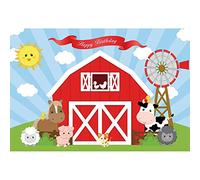 Renaiss 1.5x1m Dessin animé Ferme Toile de Fond Rouge Grange Terres agricoles Animaux Moulin à Vent Photographie Fond Enfants fête d'anniversaire décoration bébé Douche Studio Accessoires
