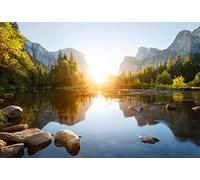 Renaiss 1.5x1m Lac Rivière Montagne Photographie Fond Yosemite Valley Nature Paysage Toile de Fond Forêt Parc Lever du Soleil Paysage Voyage Enfant Adulte Portrait Tir Photo Studio Props