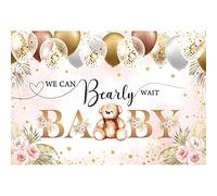 Renaiss 1.5x1m Ours Toile de Fond de Douche de bébé Nous Pouvons Bearly Wait Ballons Marron Fleurs Fond de Photographie Nouveau-né Filles Décor de fête d'anniversaire Vinyle Accessoires pour Photos