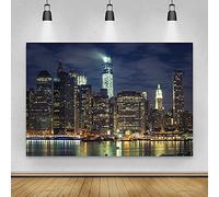 Renaiss 1.5x1m Ville Nuit Toile de Fond New York City Paysage Photo Fond Américain Célèbre Landmark Riverside Brillamment Éclairé Gratte-Ciel Papier Peint Adulte Enfant Portrait Studio Props