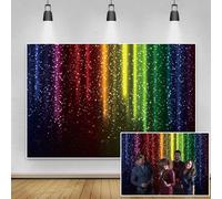 Renaiss 1.5x1m Vinyle Photographie Fond Coloré Paillettes Arc-en-Néon Photo Toile De Fond Musique Danse Disco Let's Glow Décor De Fête Enfants Adultes Anniversaire Bannière Photo Booth Props