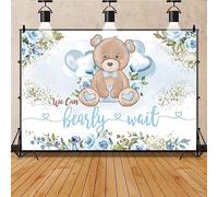 Renaiss 1.8x1.2m We Can Bearly Wait Toile de Fond Ours Bleu Fleur Baby Shower Photographie Fond Enfants Garçons Fête d'anniversaire Décor Gâteau Table Bannière Vinyle Photo Studio Props