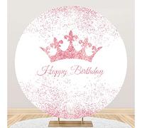 Renaiss 1.8x1.8m Bon Anniversaire Toile de Fond Ronde Couronne de Paillettes Roses Fond de Photographie Femme Filles Fête d'anniversaire Cake Smash Décor Familial Douche de bébé Accessoires Photo
